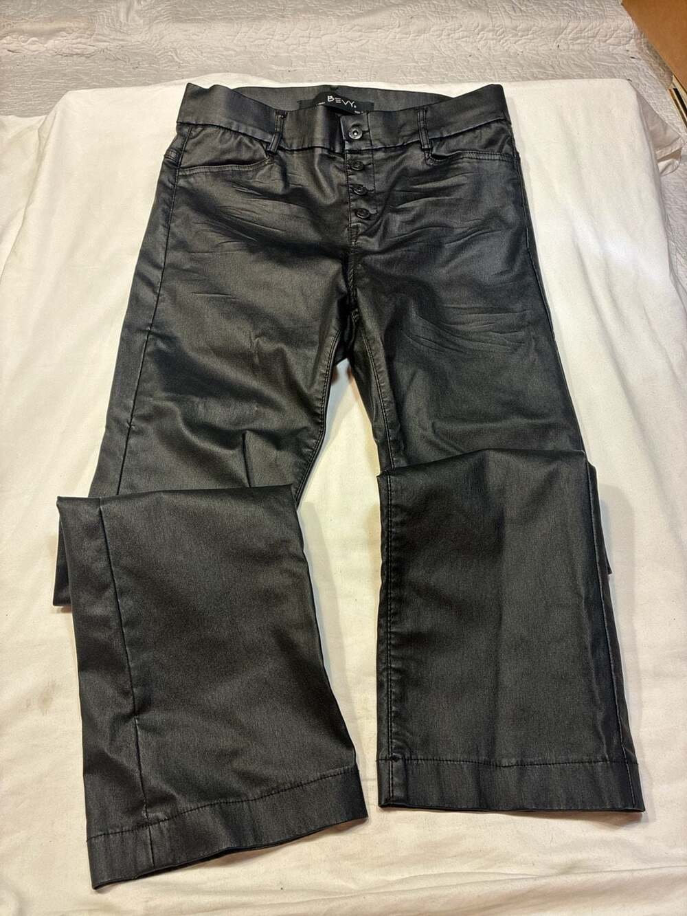 BEVY Black Coated Vegan Leather Flare Jeans Size 30